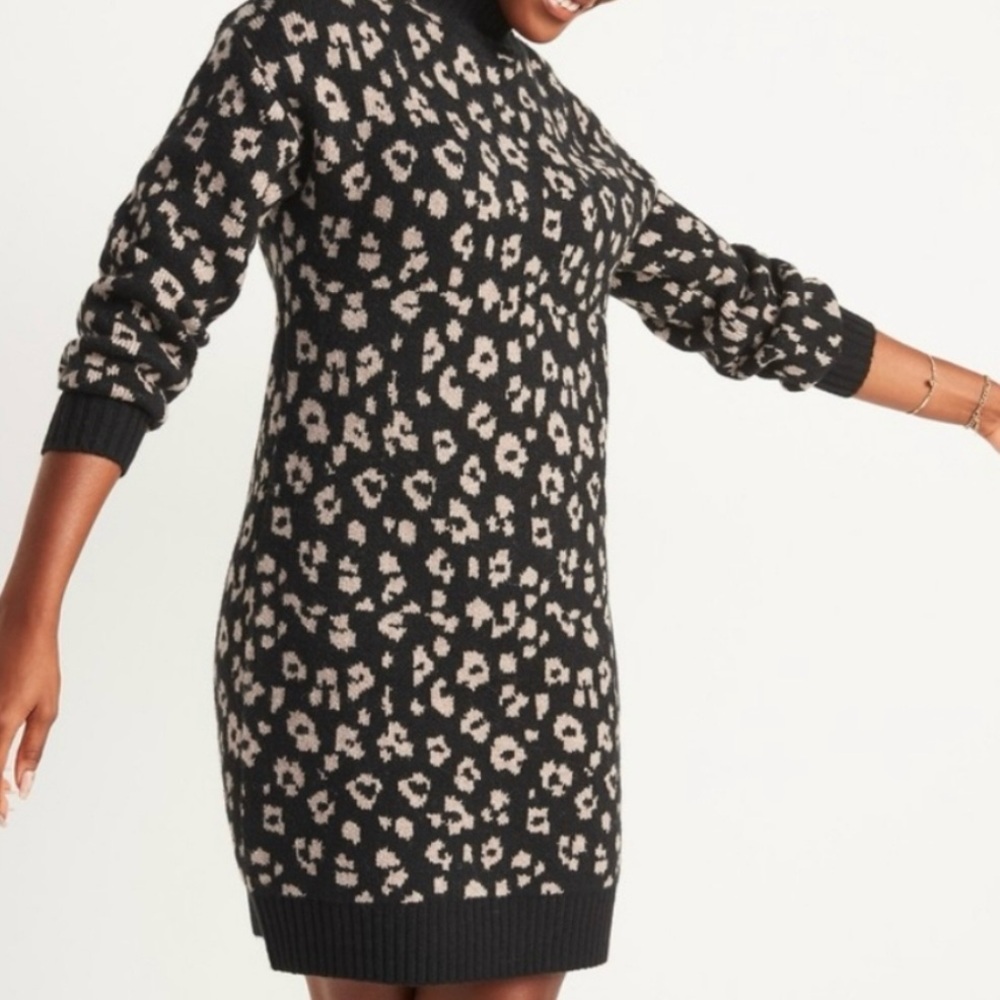 OLD NAVY Leopard Print Mock Neck Knit Sweater Dress—SZ. Small